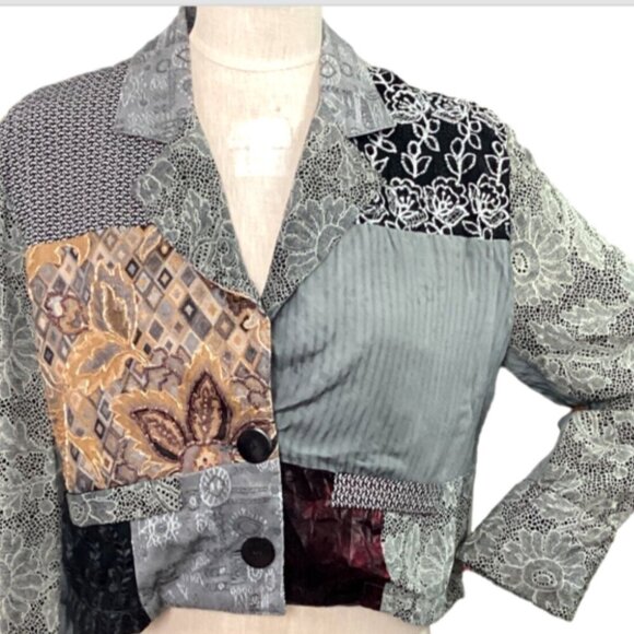 VTG Surya Beaded Embroidered Patchwork Cropped Jacket Sz M 184B - Picture 3 of 13